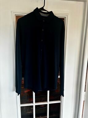 Twillory Men's Long-Sleeve Button-Up Polo Shirt in Navy Blue